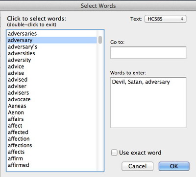 Use the Select Words dialog to select multiple alternative search terms