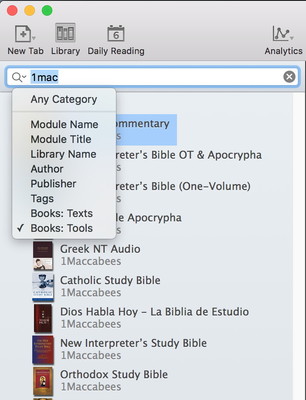 Accordance 12: Search Library for Tools with Certain Books