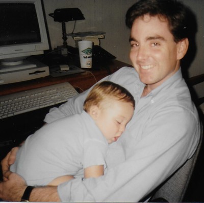 Trying to work with my son on my lap in 1996